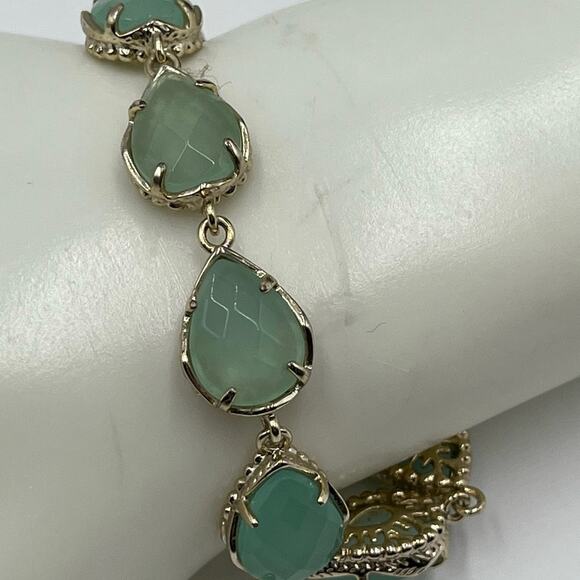 Kendra Scott Brynn Gold Plated Mint Light Green Chalcedony Bracelet Retired - Picture 1 of 10